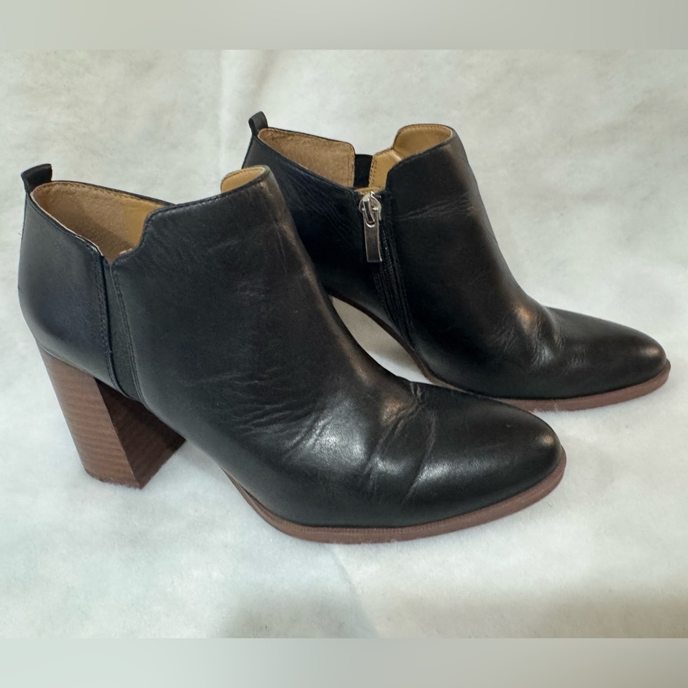 Franco Sarto Black Ankle Booties with Brown Heel